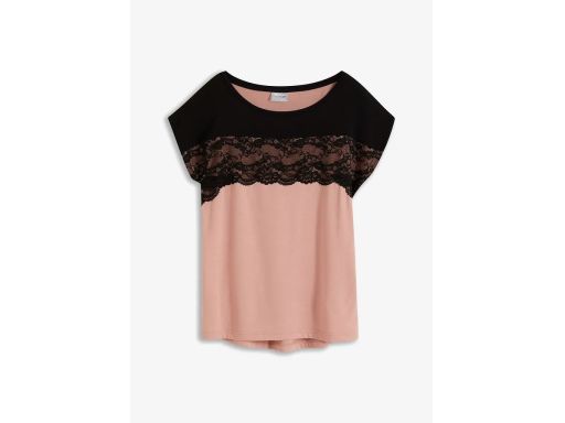 B.P.C t-shirt różowy z czarną koronką r.40/42
