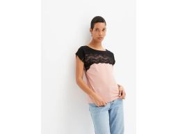 B.P.C t-shirt różowy z czarną koronką r.40/42