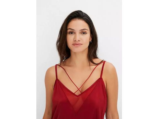 B.P.C koszula nocna satynowa z siateczką i paseczkami bordo 40/42.