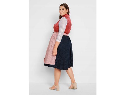 B.P.C. sukienka ludowa koralowo-granatowa z fartuchem 44.