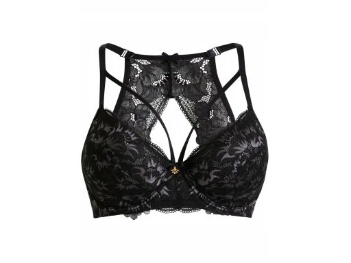 B.P.C biustonosz miękki na fiszbinie czarny we wzory koronkowy 90C.