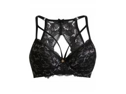 B.P.C biustonosz miękki na fiszbinie czarny we wzory koronkowy 90C.