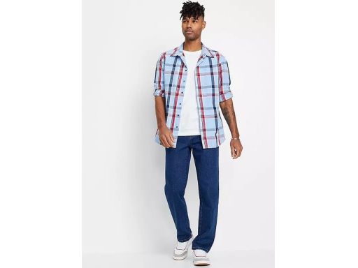 B.P.C męska koszula bawełniana w kratę z długim rękawem niebieska 47/4