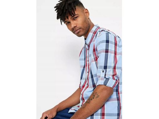 B.P.C męska koszula bawełniana w kratę z długim rękawem niebieska 47/4