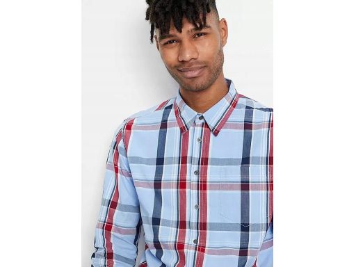 B.P.C męska koszula bawełniana w kratę z długim rękawem niebieska 47/4