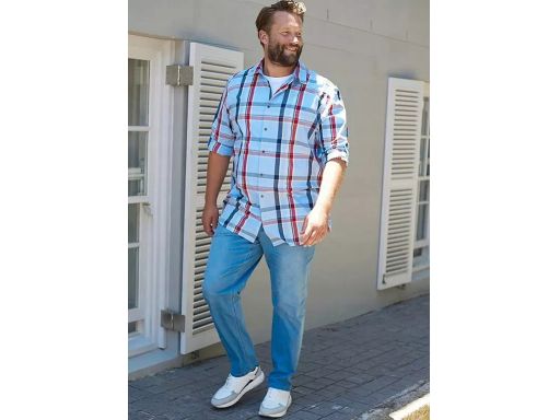 B.P.C męska koszula bawełniana w kratę z długim rękawem niebieska 47/4