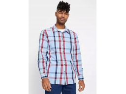 B.P.C męska koszula bawełniana w kratę z długim rękawem niebieska 47/4