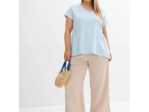 B.P.C t-shirt damski błękitny bawełniany odcinany w pasie 52/54.