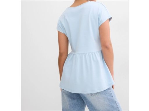 B.P.C t-shirt damski błękitny bawełniany odcinany w pasie 52/54.
