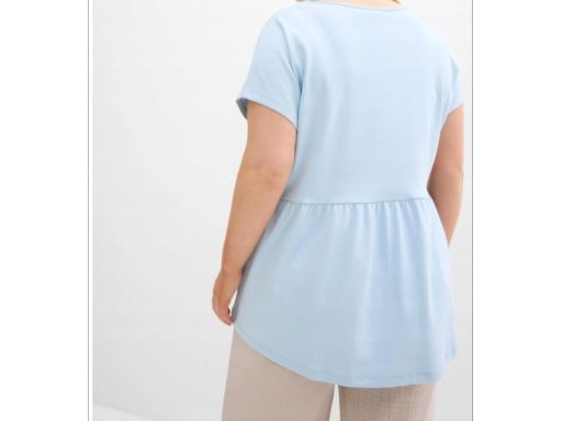 B.P.C t-shirt damski błękitny bawełniany odcinany w pasie 52/54.