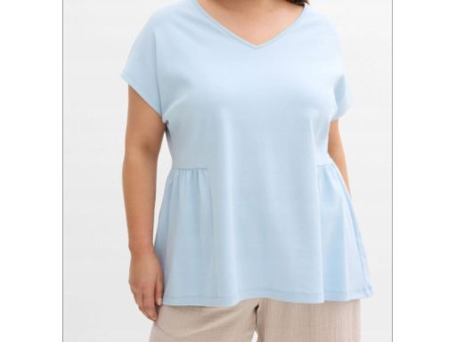 B.P.C t-shirt damski błękitny bawełniany odcinany w pasie 52/54.