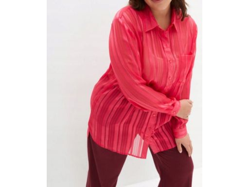 B.P.C czerwona bluzka koszulowa w paski ze srebrną nitką ^36