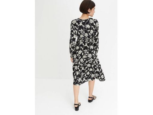B.P.C sukienka szyfonowa czarna w beżowe kwiaty midi r.42