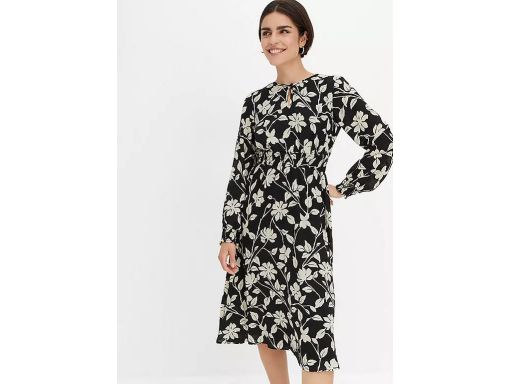 B.P.C sukienka szyfonowa czarna w beżowe kwiaty midi r.42