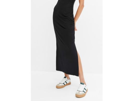 B.P.C długa sukienka czarna z marszczeniem i rozcięciem ^36/38