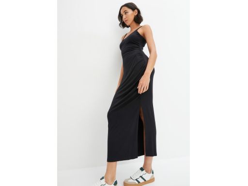 B.P.C długa sukienka czarna z marszczeniem i rozcięciem ^36/38