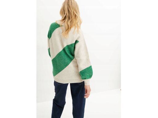 B.P.C sweter w zielone pasy z domieszką wełny 44/46.