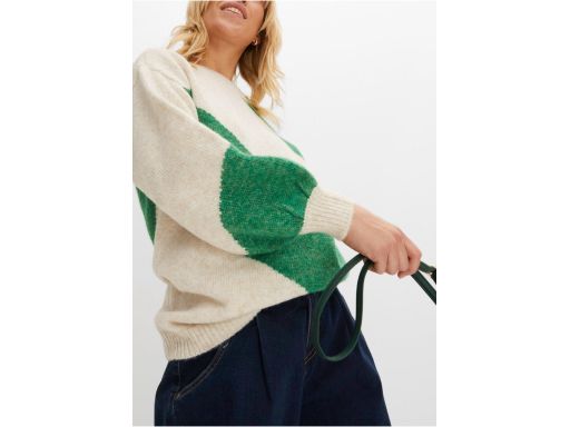 B.P.C sweter w zielone pasy z domieszką wełny 44/46.