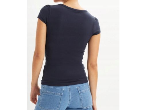B.P.C t-shirt damski granatowy z guzikami i marszczeniem ^44/46