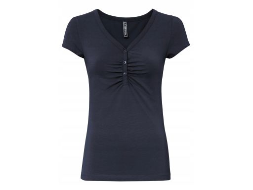 B.P.C t-shirt damski granatowy z guzikami i marszczeniem ^44/46