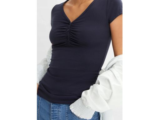 B.P.C t-shirt damski granatowy z guzikami i marszczeniem ^44/46