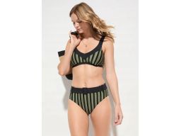 B.P.C bikini oliwkowo-czarno-złote w paski z figami z paskiem 48.