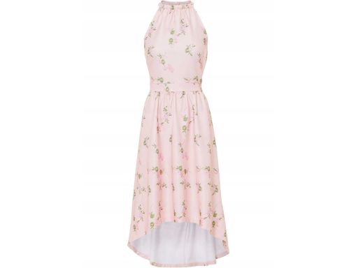 B.P.C różowa sukienka w kwiaty z dłuższym tyłem ^44/46