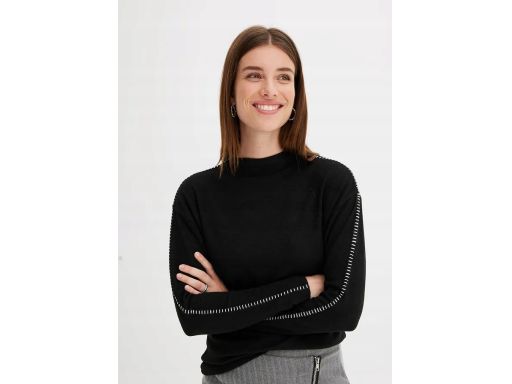 B.P.C miękka bluzka z długim rękawem czarna biały haft na rękawach r.4