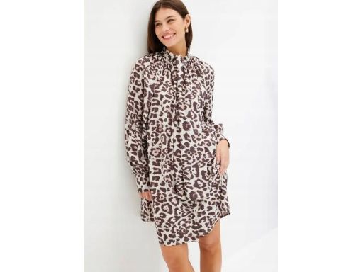 B.P.C sukienka szyfonowa w cętki oversize koszulowa z krawatką ^48