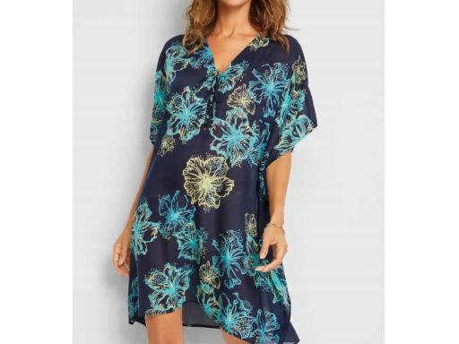 B.P.C sukienka plażowa tunika jasnoniebieska w kolorowe kwiaty r.56/58