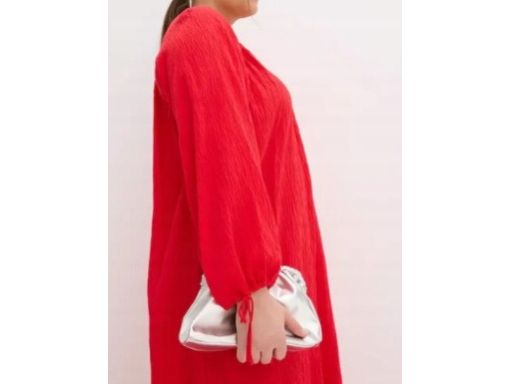 B.P.C czerwona długa sukienka kaftanowa kreszowana r.44