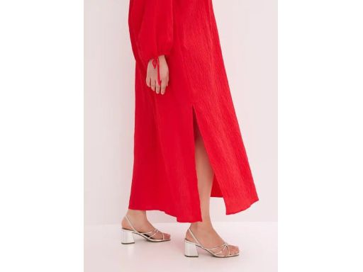 B.P.C czerwona długa sukienka kaftanowa kreszowana r.44