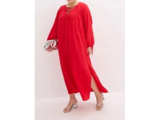 B.P.C czerwona długa sukienka kaftanowa kreszowana r.44
