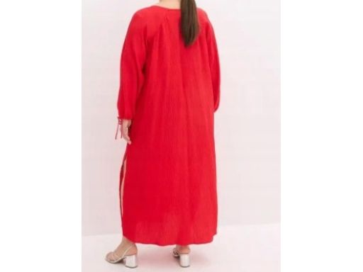 B.P.C czerwona długa sukienka kaftanowa kreszowana r.44