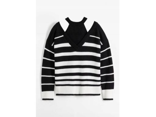 B.P.C sweter w paski z wycięciami przy szyi r.44/46