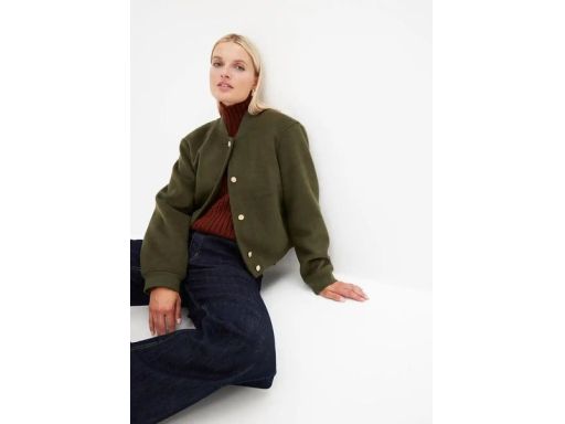 B.P.C krótki płaszcz bomberka khaki w optyce wełnianej ^54