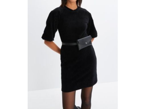 B.P.C czarna sukienka welurowa prążek ^36/38