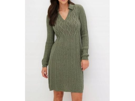 B.P.C sukienka dzianinowa zielona ze srebrną nitką r.40/42