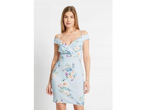 B.P.C błękitna sukienka w kwiaty z odkrytymi ramionami 40/42.