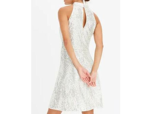 B.P.C sukienka beżowa ze srebrnymi cekinami ^40/42