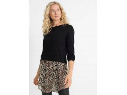 B.P.C czarny sweter z koszulową wstawką szyfonową 44/46.