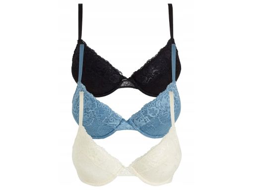 B.P.C 3-pak biustonosz push-up na fiszbinach z koronką 100D.