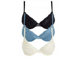 B.P.C 3-pak biustonosz push-up na fiszbinach z koronką 100D.