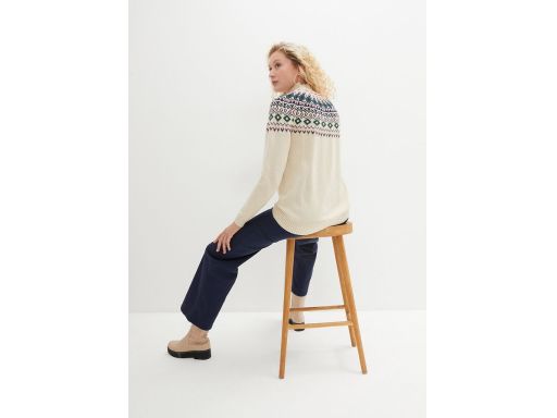 B.P.C beżowy sweter we wzór norweski z golfem 48/50.