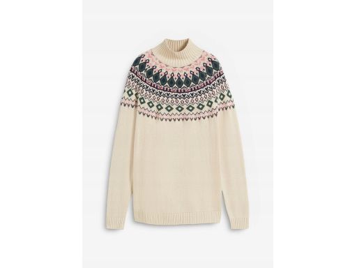 B.P.C beżowy sweter we wzór norweski z golfem 48/50.