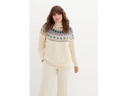 B.P.C beżowy sweter we wzór norweski z golfem 48/50.