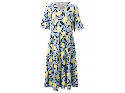 B.P.C sukienka do kolan z dżerseju we wzory roślinne 44/46.