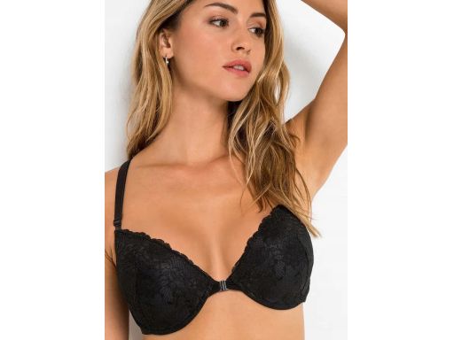 B.P.C biustonosz usztywniany czarny koronkowy z paskami r.90D