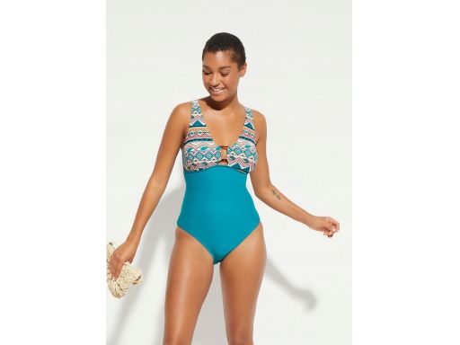 B.P.C kostium jednoczęściowy zielony z kolorowym nadrukiem 36.