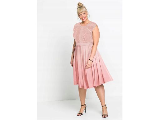 B.P.C sukienka rozkloszowana różowa z koronkową górą 48/50.